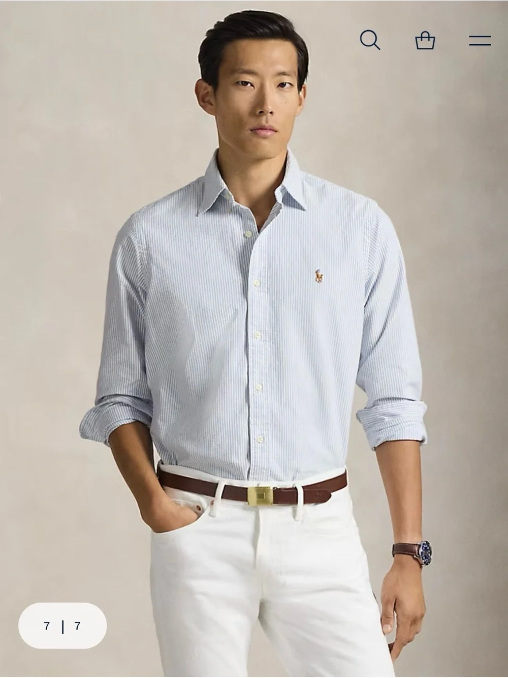 NWT Polo Ralph Lauren Blue and White Stripe Oxford Button Up L Classic Fit